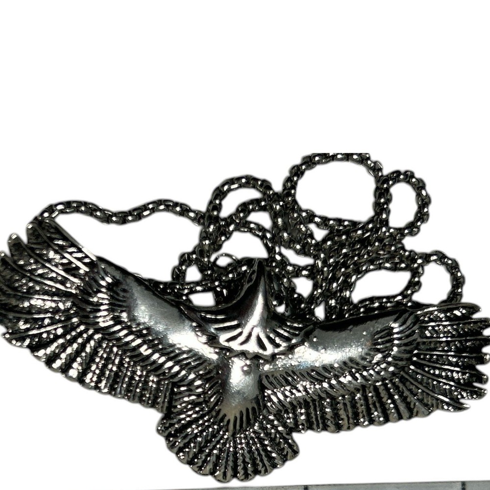 Silver Tone Soaring Eagle Pendant Necklace‎ Box Chain Statement Jewelry